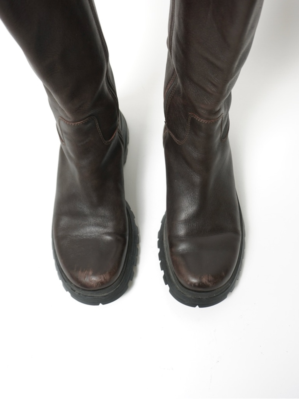 Prada Leather Lug Sole Boots in Dark Brown - Picture 5 of 8